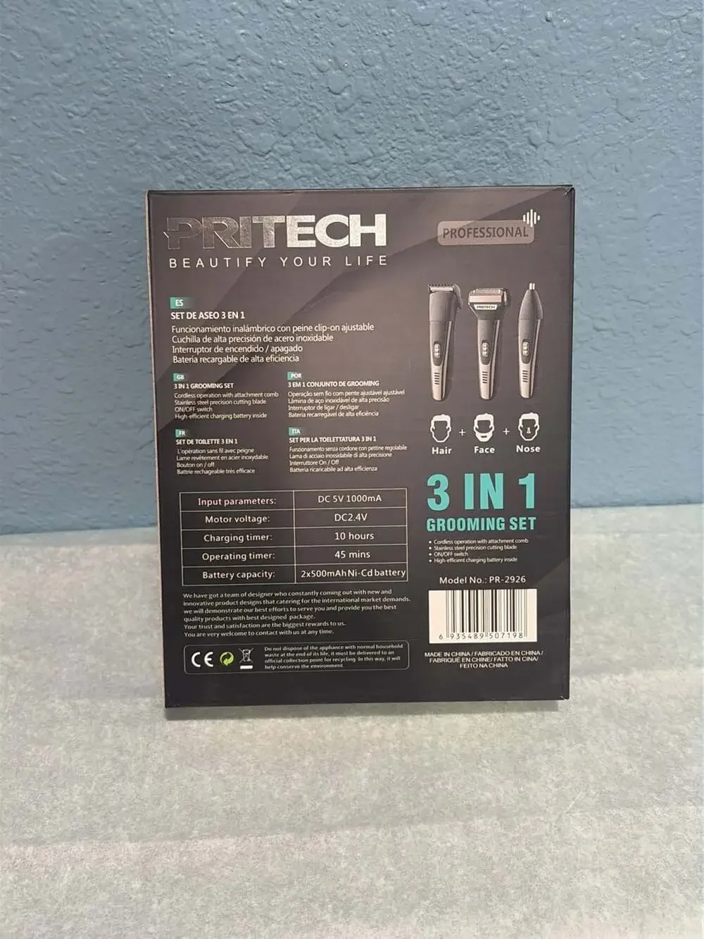 Pritech Professional 3-in-1 Grooming Set Hair Clipper Foil Shaver Nose Trimmer